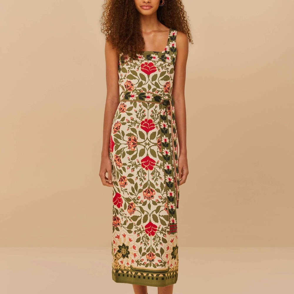 FARM Rio Sand Garden floral knit midi dress